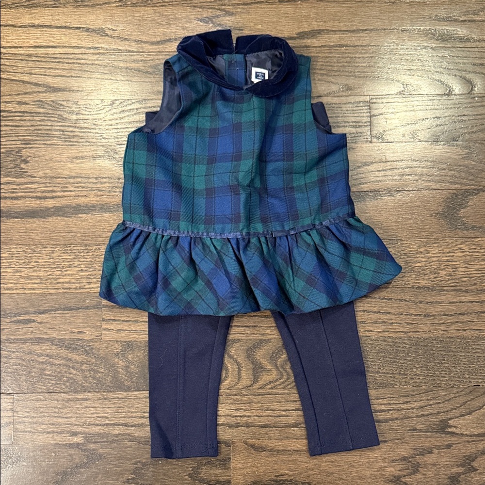 Janie and Jack Blue Plaid Dress with Navy Leggings